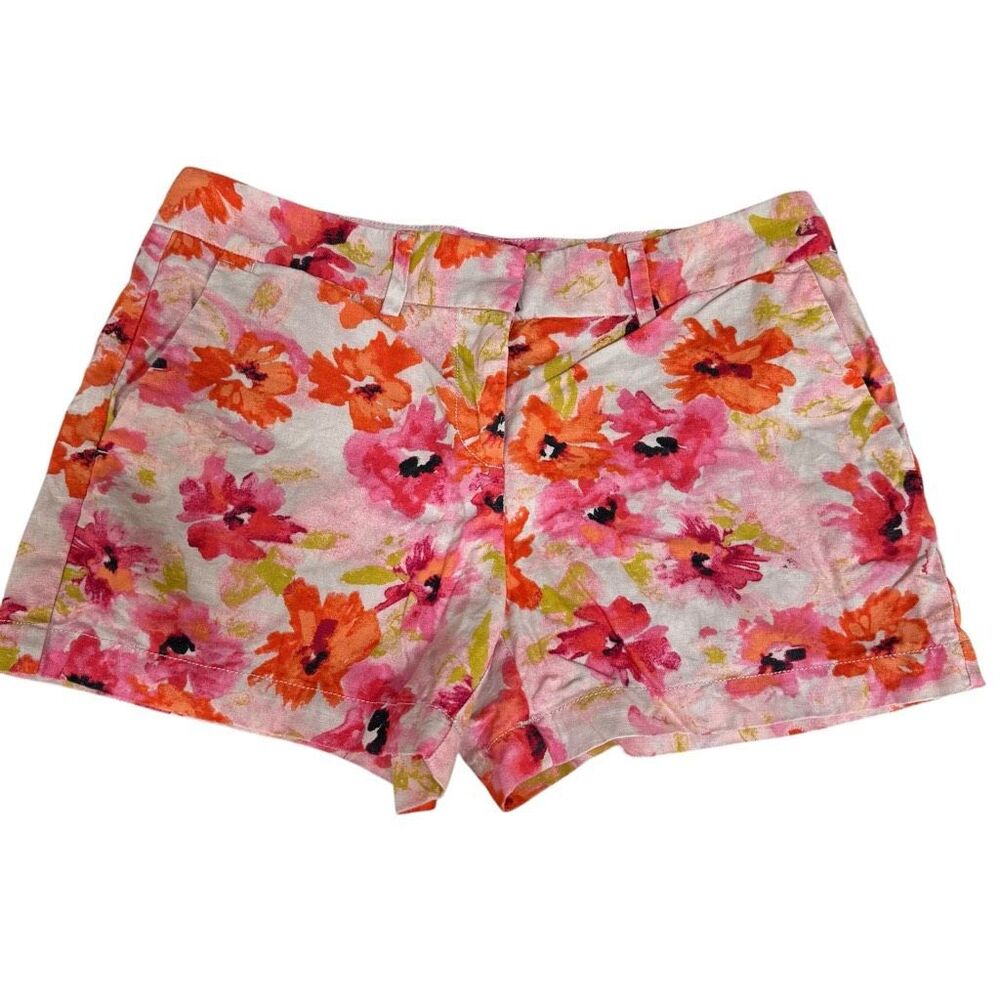 LOFT by Ann Taylor Floral Linen Blend Shorts in Pink & Orange